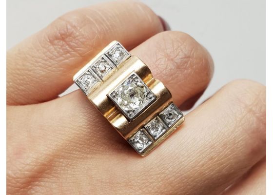 1940s Diamond Set Tank Ring in 18kt Yellow Gold