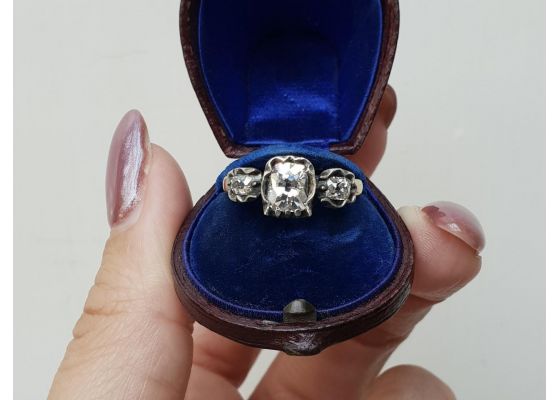 Early Victorian Old Mine cut diamond tulip engagement ring