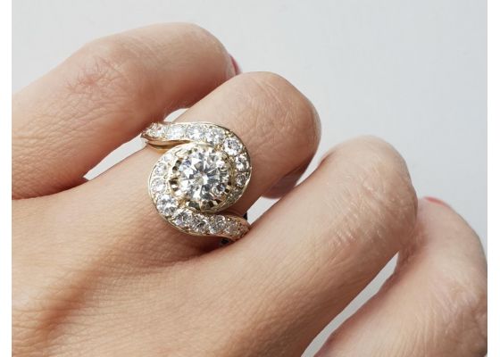 French retro tourbillon diamond engagement ring