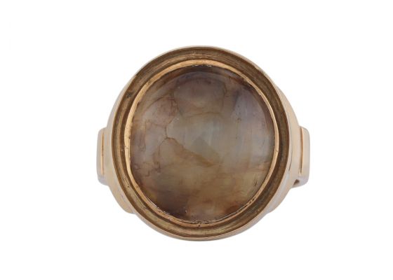 Vintage 15ct Cats Eye Chrysoberyl Signet Ring In 18kt Yellow Gold