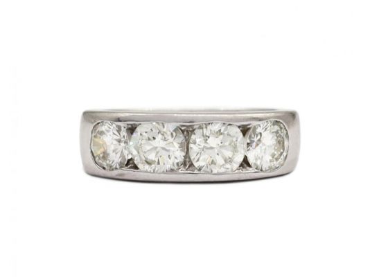 Vintage diamond four stone channel set ring in 18kt white gold