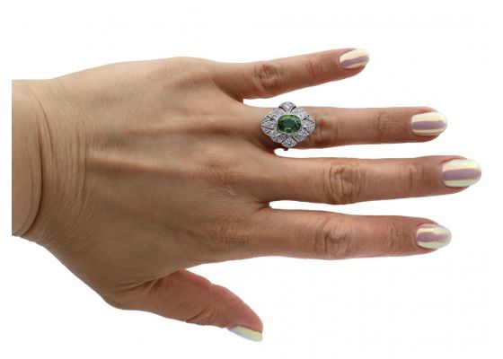 Art Deco style green tourmaline and diamond nanette cluster ring