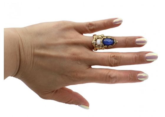 Art Nouveau style sapphire, pearl and diamond mermaid ring