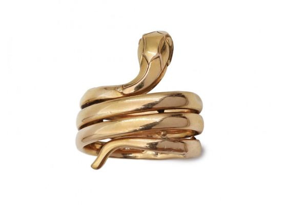 Vintage 18kt yellow gold coiled serpent scarf toggle