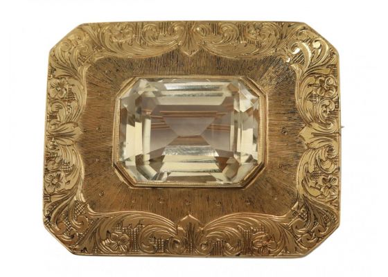 Vintage Italian citrine and 18kt yellow gold plaque brooch