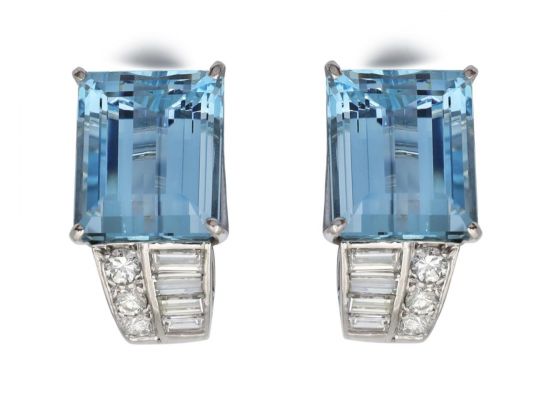 1960s aquamarine and diamond earrings in 18kt white gold