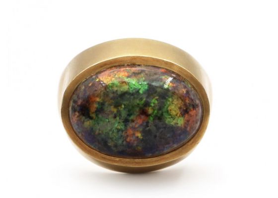 1970s black opal cocktail ring in 18kt yellow gold