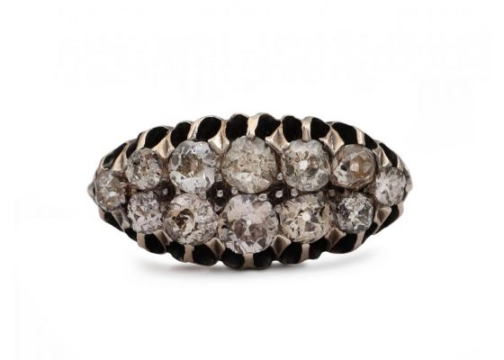 Victorian tinted brown diamond navette cluster ring in 18kt gold