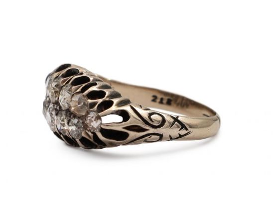 Victorian tinted brown diamond navette cluster ring in 18kt gold