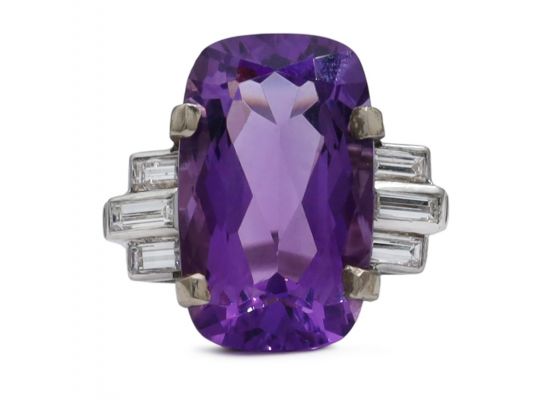 Vintage 8.40ct amethyst and diamond cocktail ring in white gold