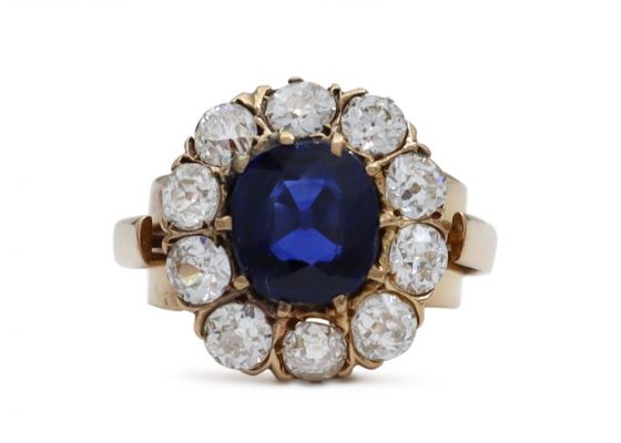 Victorian sapphire and diamond coronet cluster engagement ring