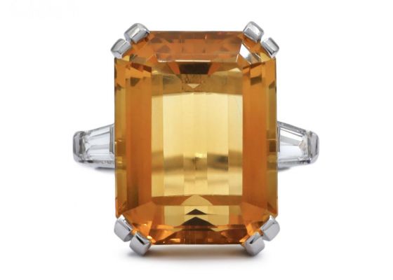 Vintage 10ct citrine and diamond cocktail ring in platinum