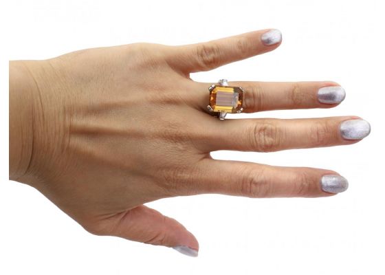 Vintage 10ct citrine and diamond cocktail ring in platinum