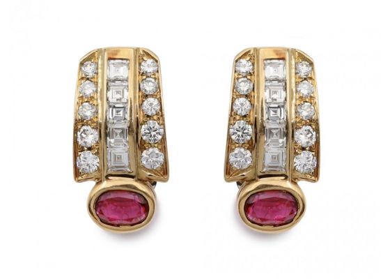 Vintage 18kt yellow gold, ruby and diamond clip-on earrings