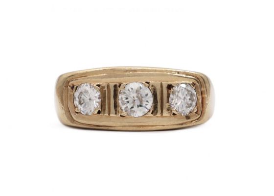 1970s diamond three stone signet ring in 9kt yellow gold