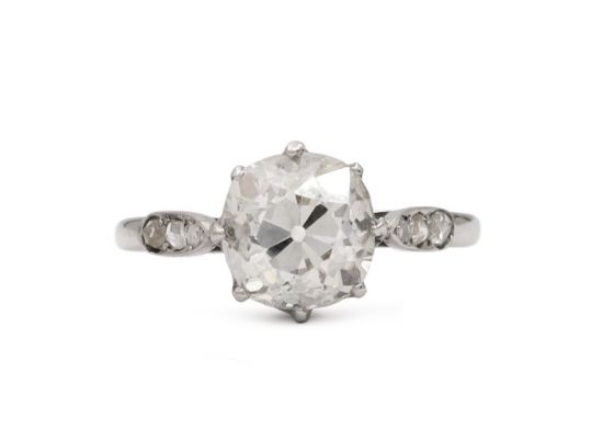 Edwardian 1.91ct cushion shape diamond solitaire engagement ring