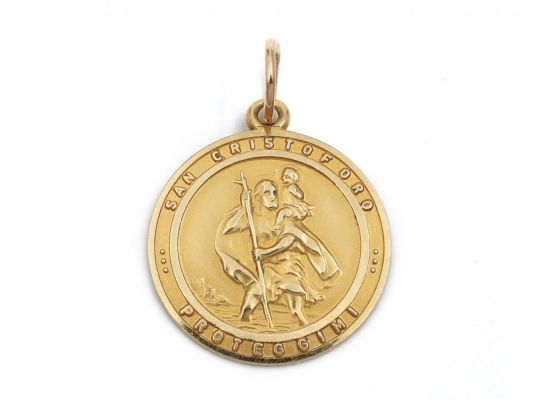 Vintage Italian St.Christopher pendant in 18kt yellow gold