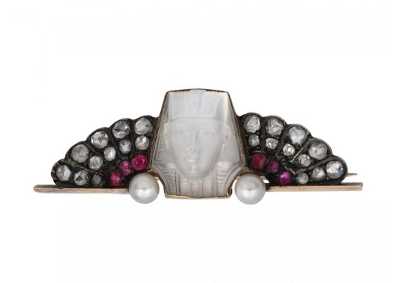 Victorian Egyptian revival winged pharaoh brooch