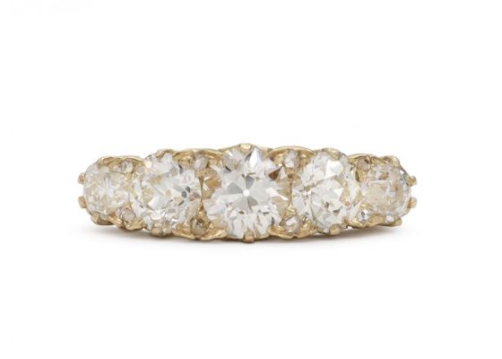 Victorian five stone Old European cut diamond carved ring