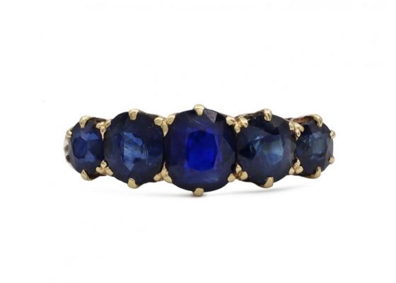 Victorian graduating sapphire five stone ring in 18kt yellow gold