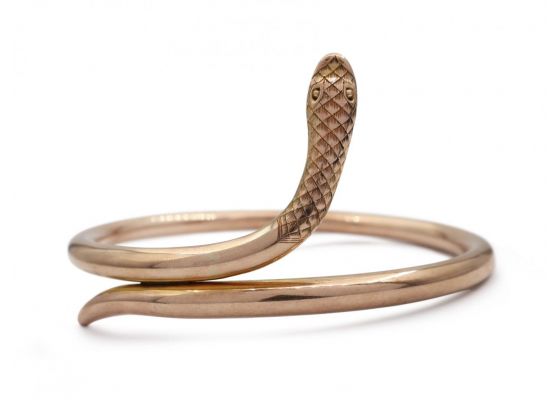 Vintage hollow serpent mid arm bangle in 9kt rose gold
