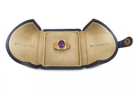 Bvlgari oval amethyst geometric ring in 22kt yellow gold
