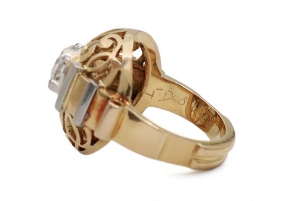 Retro Jean Després diamond open bombe shield ring