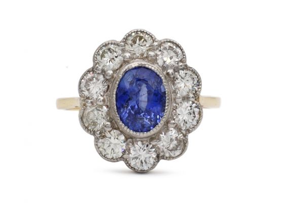 1950s Ceylon sapphire and diamond floral cluster ring