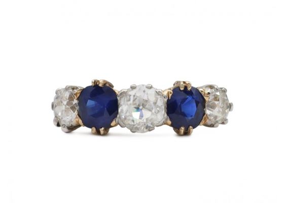 Edwardian diamond and sapphire five stone ring in platinum and gold