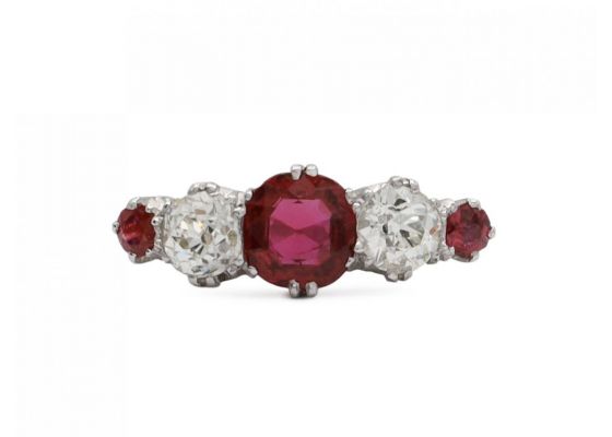 Late Edwardian graduating ruby and diamond five stone ring