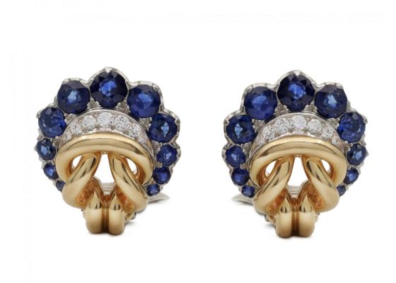 1940s sapphire and diamond earrings and bracelet suite in 18kt gold