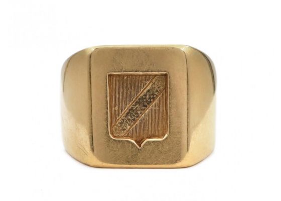 French 1940s heavy rectangular crest intaglio signet ring