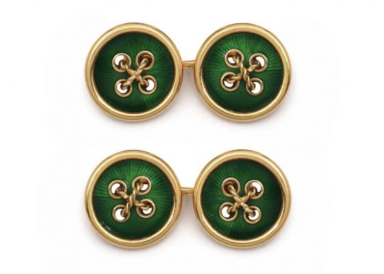 Vintage green enamel and 18kt yellow gold double button cufflinks