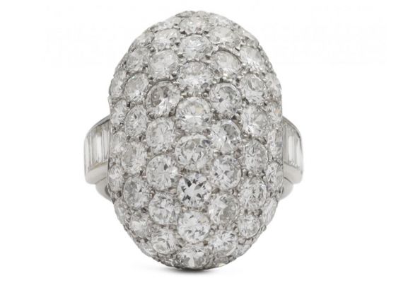 Art Deco diamond set oval bombe ring in platinum