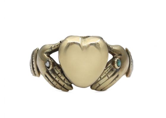 Rare antique Fenian Claddagh, locket ring in 9kt gold