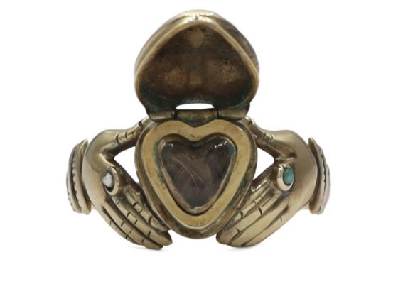 Rare antique Fenian Claddagh, locket ring in 9kt gold