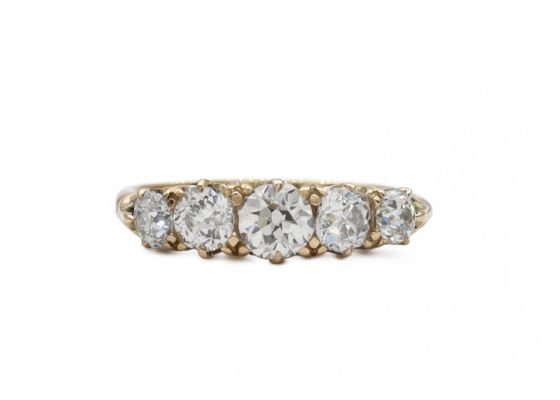 Victorian five stone diamond carved ring in 18kt gold