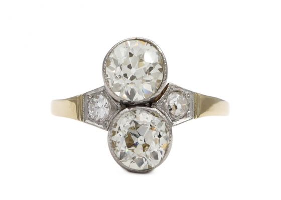 Edwardian vertical diamond 'toi et moi' engagement ring