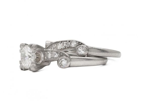 1950s solitaire diamond ring and wedding ring bridal set