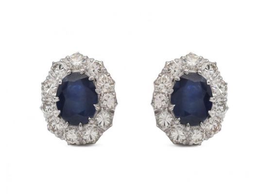 Vintage sapphire and diamond oval coronet cluster earrings