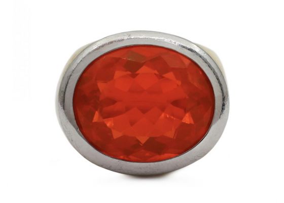 Retro 7.50ct oval fire opal cocktail ring in platinum on gold