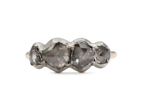 Georgian four stone rose cut diamond ring in silver on gold
