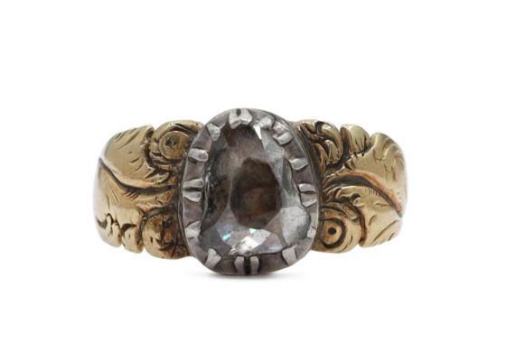 Georgian pendeloque rose cut diamond solitaire ring in gold