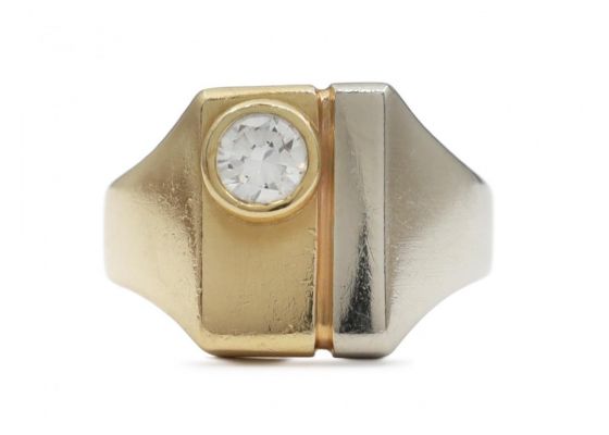 Vintage 18kt yellow and white gold diamond set rectangular signet ring