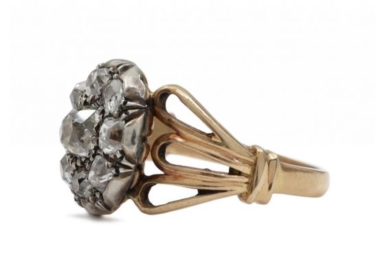 Georgian diamond circular cluster ring in silver on gold