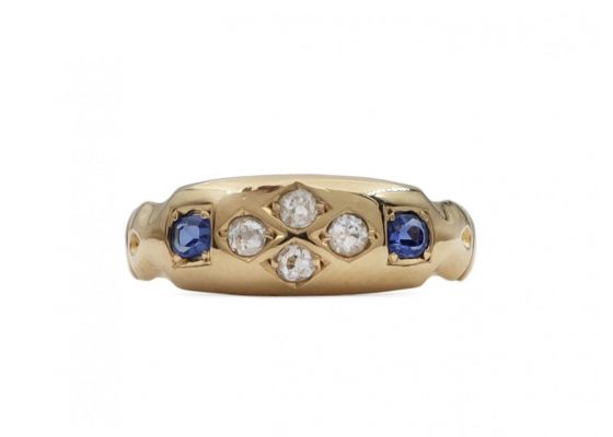 1890s diamond and sapphire flush mount ring in 18kt gold