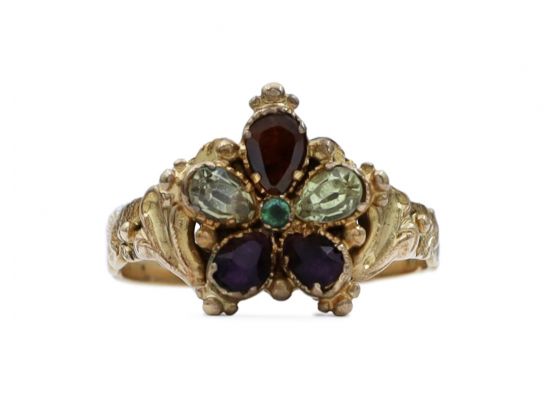 Victorian pansy flower ring in 18kt yellow gold