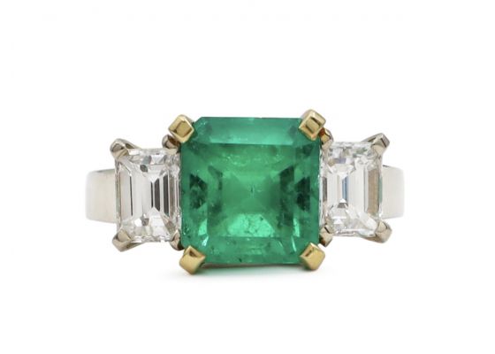 2.60ct Muzo Colombian emerald and diamond three stone ring
