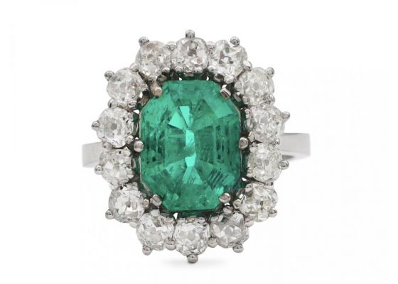 Vintage Colombian emerald and diamond coronet cluster ring