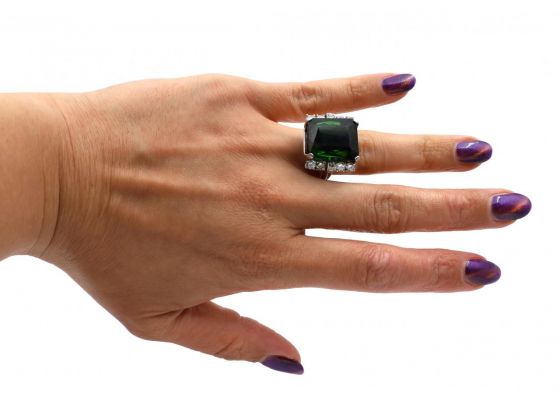 1960s Tourmaline & Diamond Cocktail Ring in Platinum